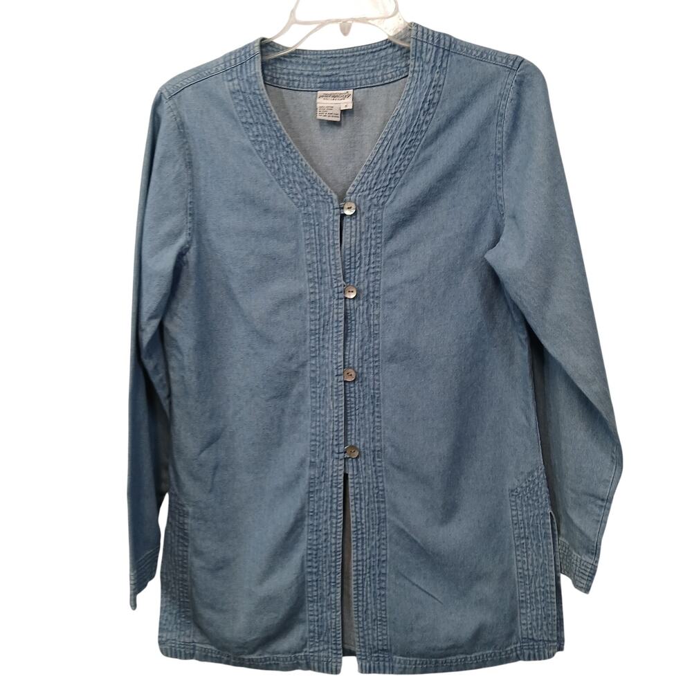 Vintage Newport News Jeanology Denim Tunic Jacket 4 Pintuck Light Wash